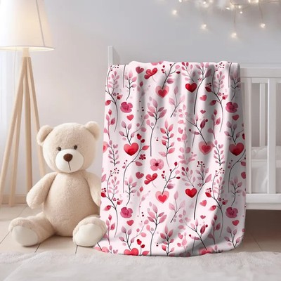 Red Heart Printed Velveteen Plush Blanket Soft Romantic Decor