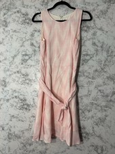 Gap Tie-Belt Fit and Flare Dress, Lined- Pink Print- Sz M EUC