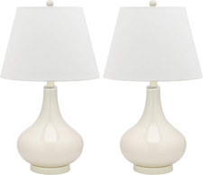 Modern White Gourd Glass Table Lamp Set of 2 with LED Bulbs for Home Office