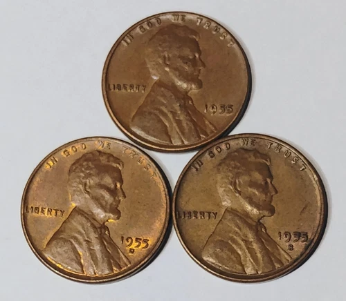 1955 P, D & S Lincoln Wheat Cent, Penny, Extra Fine Condition