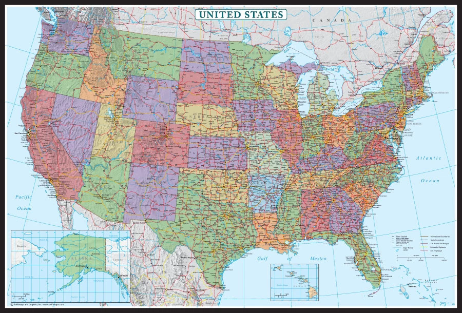 United States US-USA Wall Map Poster Decorator Edition by Swiftmaps