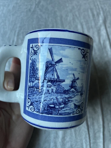Delft Blue Hand Painted Vintage Coffee Mug Windmill Motif