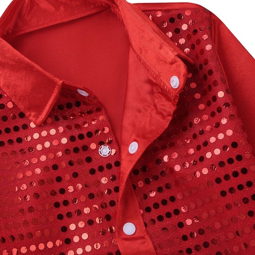 Kids Boys Girls Shiny Sequins Shirt Jazz Latin Street Dance Top Disco Jacket+Hat - Picture 32 of 54