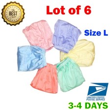 6x VTG Pastel Panties Bikini Brief Shiny Hi Cut Mushroom Size L Hip 32-44" Sissy