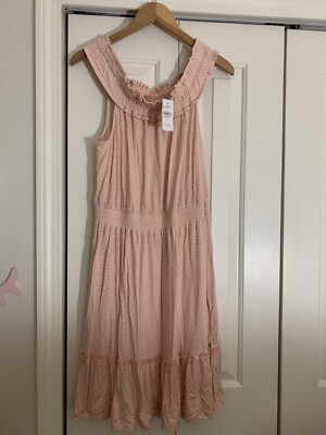 NWT Loft Beach Pink & White Printed Sun Dress Size L $74.88 VALUE