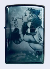 Zippo Windproof Green 4 Sided Image Windy Lighter, With Zippo Car, 95890 NIB