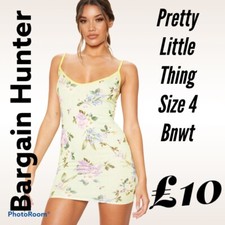 Pretty little thing Yellow floral print bodycon dress Size 4 Bnwt