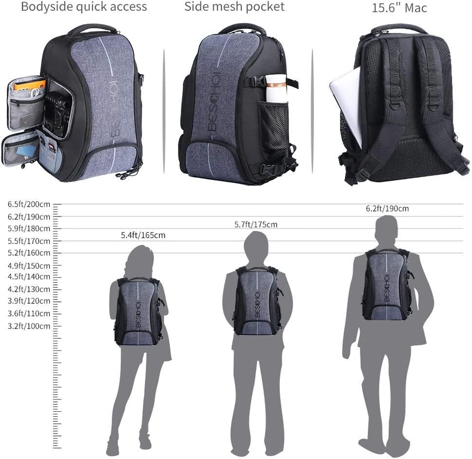 Camera Backpack Waterproof Bag 26L for 15" Laptop with Tripod Strap & Rain Cover - Image 4 of 4