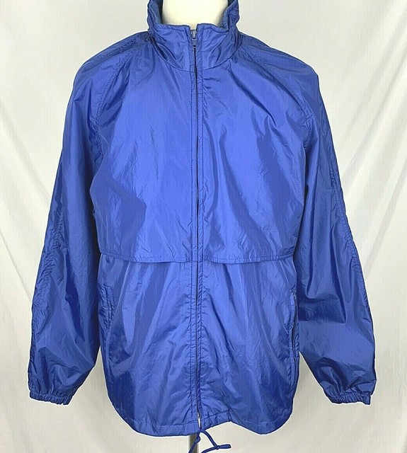 WOOLRICH Mens LARGE Royal Blue Vented 100 Nylon Hooded Windbreaker