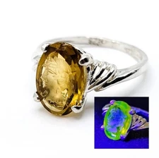 Sterling Intaglio Uranium Glass Ring Topaz Cameo 925 Silver