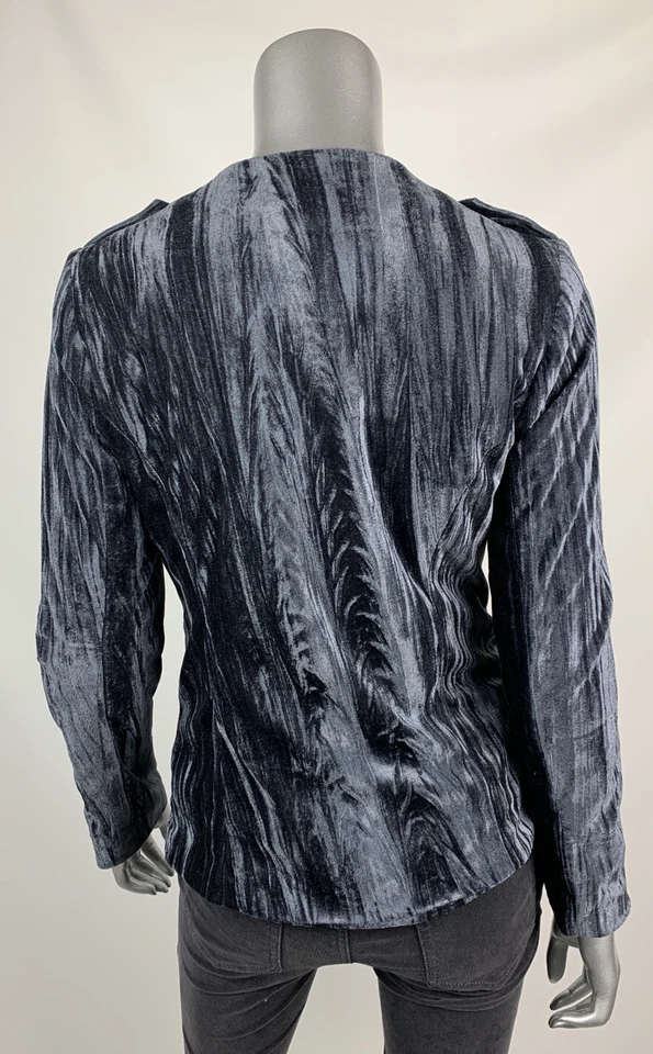 Logo Velour Velvet Moto Jacket 4 Gray Metallic Zip Front Pockets Lori Goldstein - Image 3 of 4