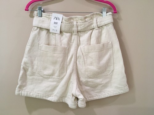 Zara Baggy Denim High Waist Shorts Pockets Belt Size 6/28 NWT Womens - Picture 2 of 6