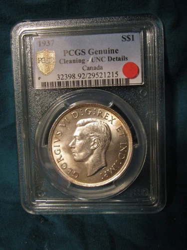 1937  CANADA  SILVER  $1  DOLLAR...PCGS  GENUINE..CLEANING - UNC. DETAILS