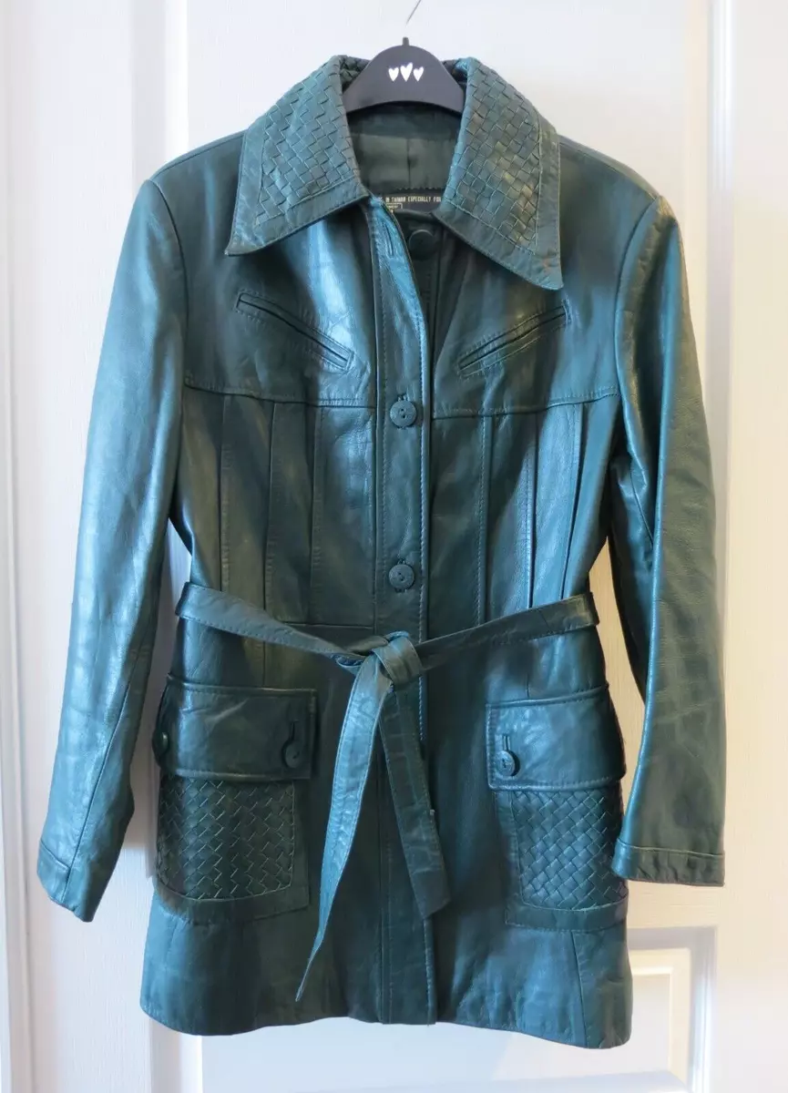 Montgomery Ward The Tannery Vintage Green Leather Jacket w Pocket Decor 15 16