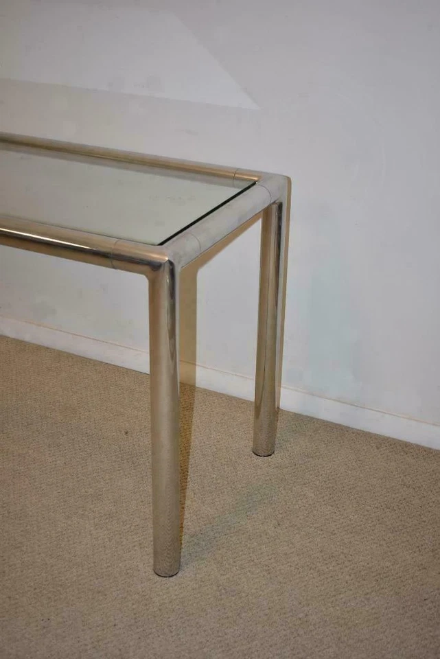 Consola Milo Baughman de vidrio cromado moderna de mediados de siglo Foto 3 de 3