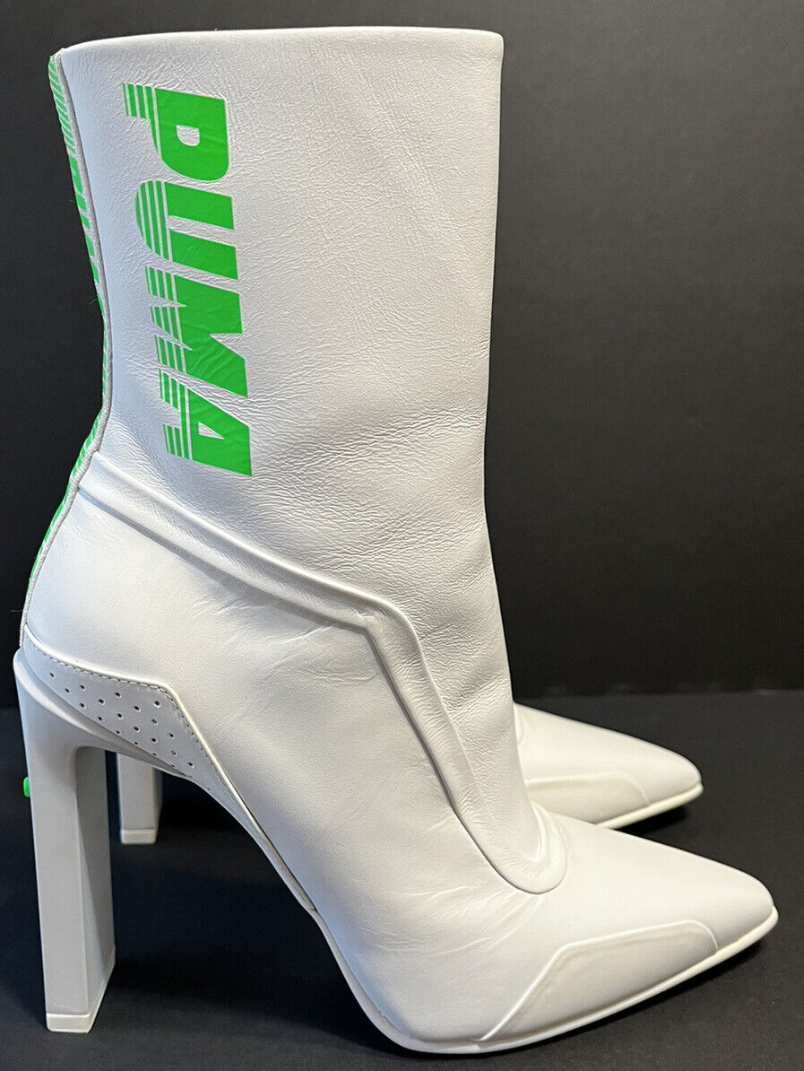 FENTY Rihanna White Leather Green Logo High Heel Boot NEW Size 6 | eBay