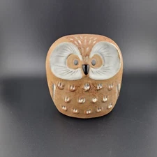 Vintage Takahashi by Amram’s Owl Ceramic Coin Bank 3.5" Tall with Stopper Brown