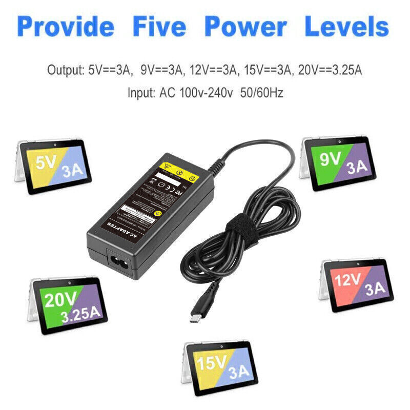 USB-C Charger For HP SMART Blue Tip 19.5V 45W 65W Laptop Type-C AC Adapter Power