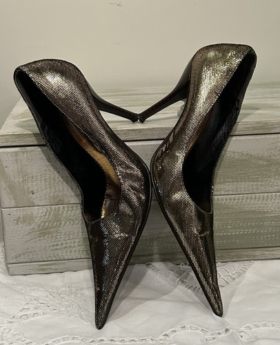 Venezia Luxury Italian Leather Lavorazione Artigiana Gold Sparkly Shoes 38 - Picture 4 of 14