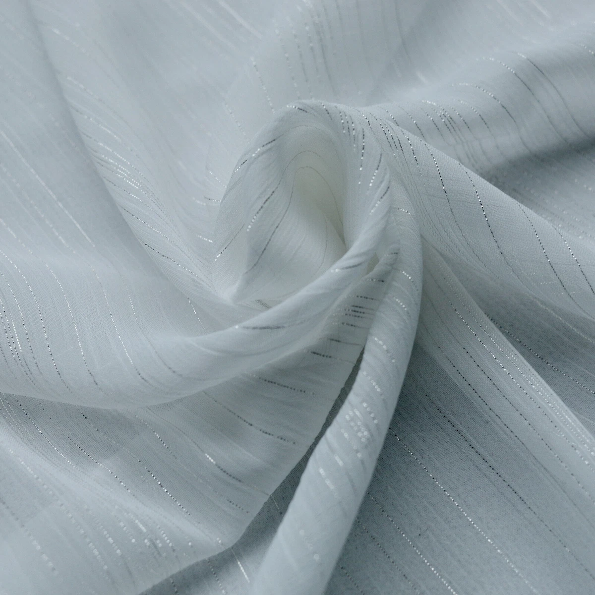 Crinkle Chiffon fabric - Lurex stripe - Off-white, silver - Dress fabric