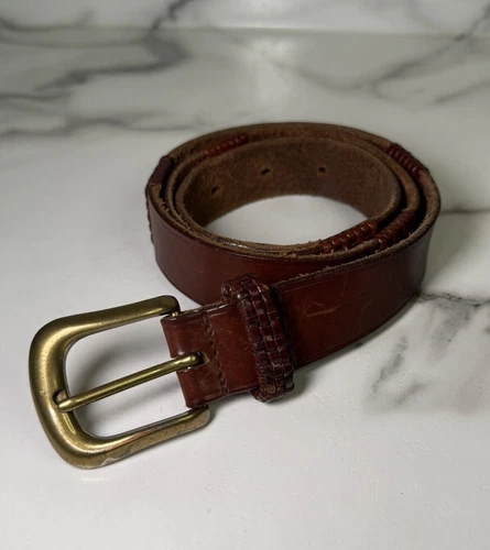 Brown Leather Fossil Braided Belt Boho Women’s Medium Brass Buckle