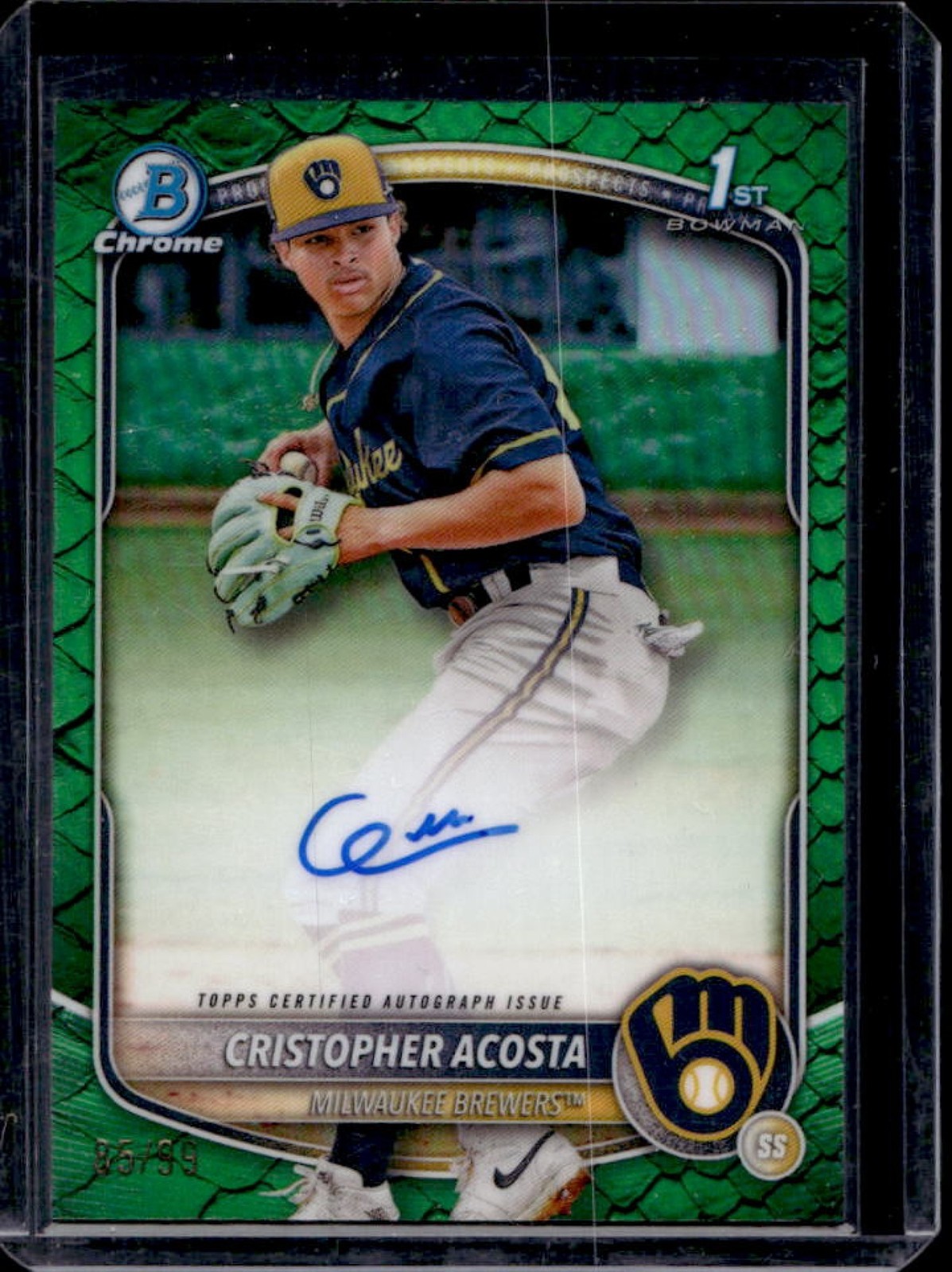 2025 Bowman Chrome Cristopher Acosta Auto Reptilian Green Refractor 1st #/99
