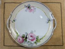Hand Painted Nippon Porcelain Handled Cake Plate with Pink Roses — listing 3