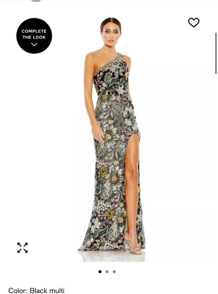 NWT Mac Duggal Women's Embellished Floral One Shoulder Gown: Size 4 - Image 3 of 4