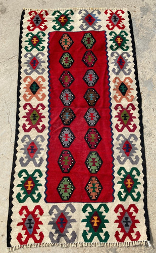 Vintage Traditional Handmade Beautiful Turkish Kilim Floor Rug Carpet 121x64 cm