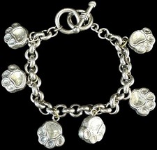Dog Paw Charm Bracelet Silver Tone 8.5 Toggle Clasp Pet Lover Jewelry Fashion.