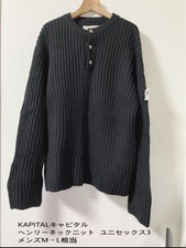 KAPITAL Henley Neck Wool Knit Sweater Black Size 3 Japan Casual