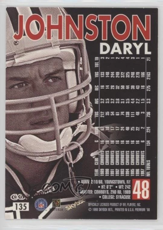 1998 Skybox Premium Fleet Farms Daryl Johnston #135 - Image 2 of 2
