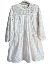 Loft Dress Women’s Size XS White Eyelet Lined Swing Cotton Long Sleeve Boho NEW