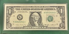 1985 STAR NOTE $1 DOLLAR BILL ( DALLAS K ) UNCIRCULATED K02424043*