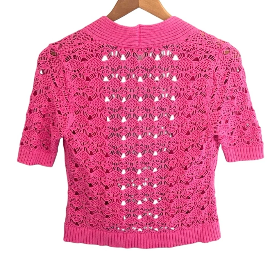 Cárdigan abierto/encogido de hombros rosa vintage Y2K manga corta talla pequeña Foto 3 de 4