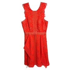 BCBGMAXAZRIA Ondina Red Floral Lace Mini Dress SZ 02 Sleeveless Ruffle Front