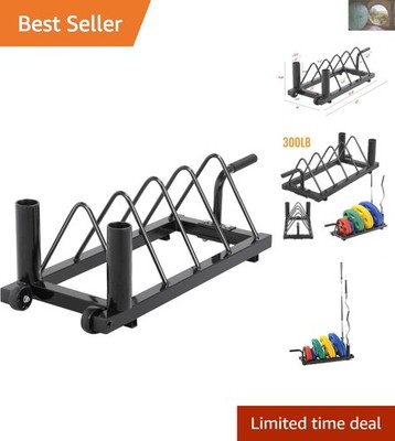 Heavy-Duty Horizontal Barbell and Weight Plate Rack with Wheels - 300lb Capacity