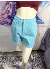 Vintage 90s GUESS Jeans USA Aqua Blue High Rise Denim Shorts Women s 28 Waist