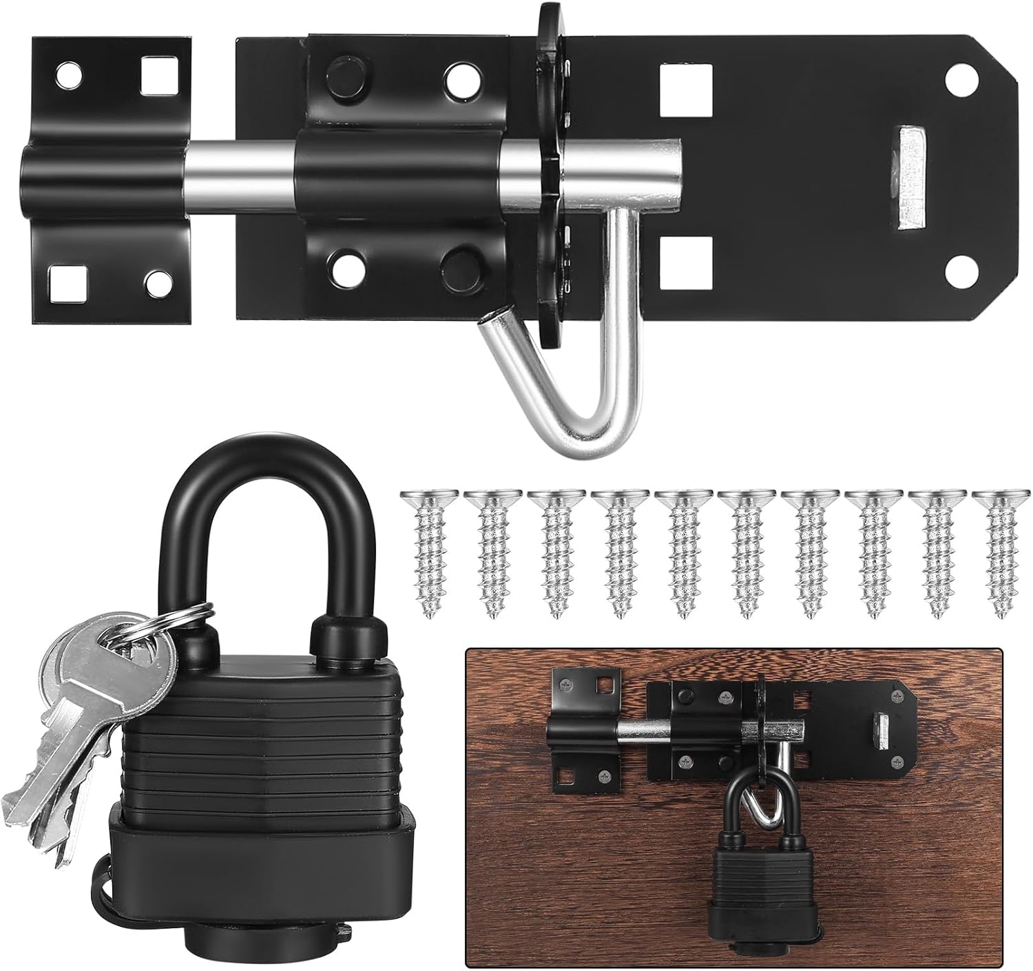 Gate Bolt Lock Garden Shed Door Lock Latch, Shed Locks Heavy Duty Bolts for Exte