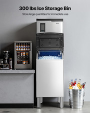 VEVOR Commercial Ice Maker 300LBS/24H with 300LBS Storage Bin Auto Self-Cleaning