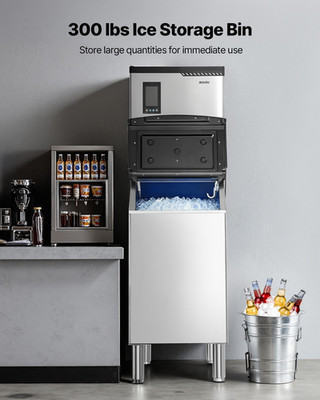 VEVOR Commercial Ice Maker 300LBS/24H with 300LBS Storage Bin Auto Self-Cleaning