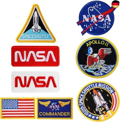 Bügel-Aufnäher im 8-teiligen Set mit US-Flagge, NASA-Logo, 100. Space Shuttle M