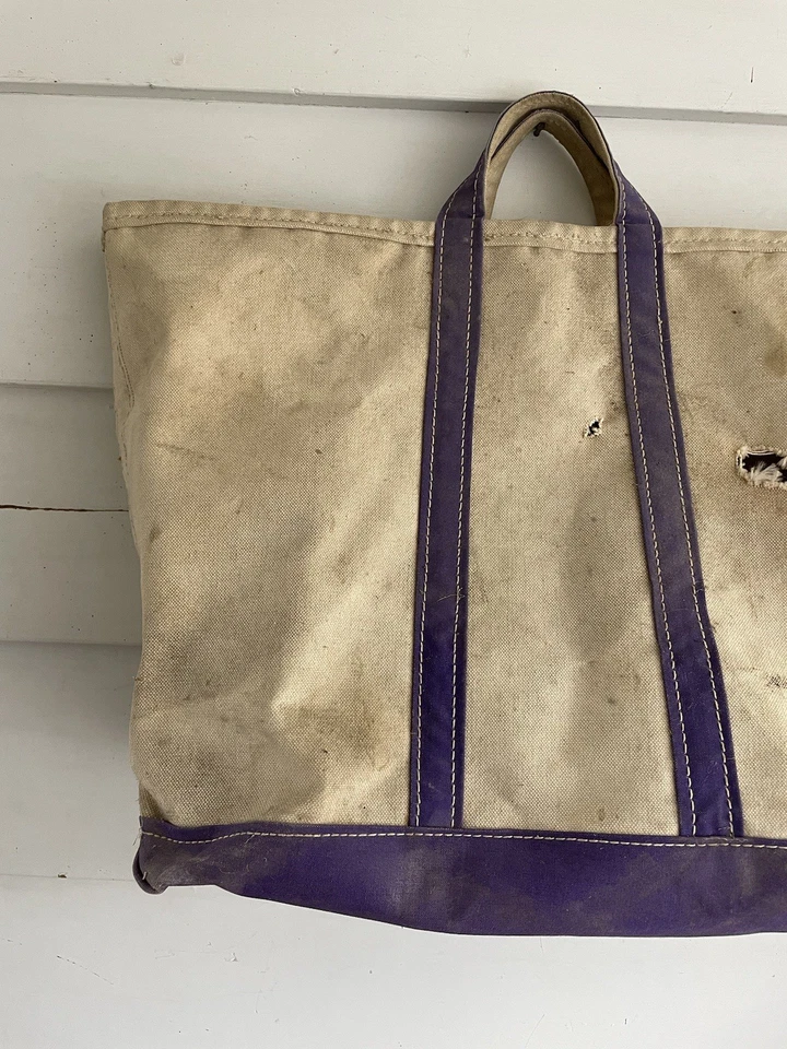 RARE Vintage 1970s L.L. Bean Cream and Purple Boat and Tote Large Canvas Bag - Image 3 of 4