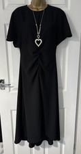Next Black Long Dress Size 10 ruched front split sleeve  STUNNING
