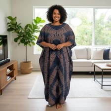 1532 - Blue and Maroon Tie Dye Kaftan - One Size Plus - NWOT