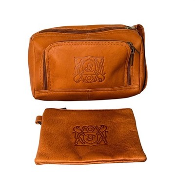 Walter Crafton Dopp Kit Men OS Brown Leather Toiletry Bag Set Travel Organizer
