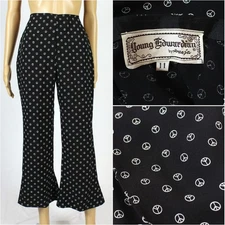 Vintage 1970s/60s Young Edwardian Arpeja Peace Sign Print Bell Bottom Pants 70s