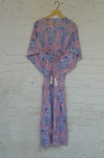 Paisley Hand Print 100%Cotton Long Kaftan Dress 100% TARRIF FREE✅0% CHARGE KF-32