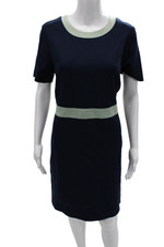 Tory Burch Womens Sheath Dress Dark Blue Short Sleeve Round Neck Zip Size L