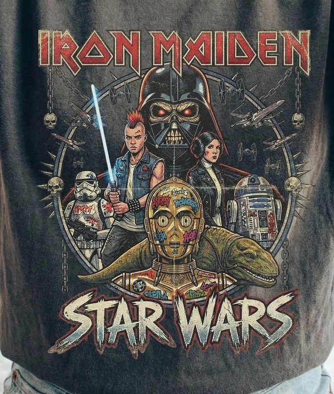 NEW Star Wars Iron Maiden collage t shirt GRAY large unisex